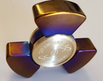 TITANIUM PHAT BOY! Fidget Spinner, Half Inch Thick Heat Anodized Titanium with Engraved Brass Bearing Caps and Full Ceramic Bearing