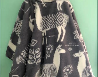MADE TO ORDER Light Gray And Ivory Llama Hooded Double Fleece Car Seat Poncho