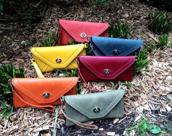 Color Leather Envelope Clutch