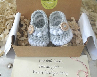 Grandparent Pregnancy Announcement, Personalized Message, BOOTIES IN A BOX®, Baby Boy or Girl Booties, Ready To Ship
