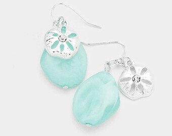 Sea Glass Sand Dollar Dangle Earrings