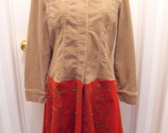 Upcycled Corduroy Jacket, Hippie Jacket, Size Large, BOHO Corduroy Coat, Long Refashioned Jacket, Groovy Fashions