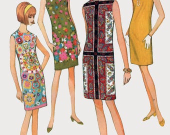 Vintage 1960s MOD Sheath Dress Sleeveless Shift Wiggle Dress Sewing Pattern McCalls 8720 Size 11 Bust 31.5