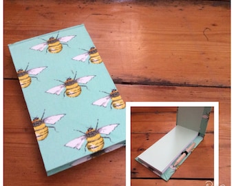 Jotter Notebook with Pencil/handmade/Bee Fabric/Shopping List pad/pocket book