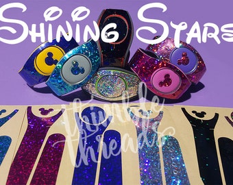 Shining Stars Sparkly Magic Band 2.0 Decal Skin | Full Wrap and Center Cover | Choose Center Mouse Head or Puck Icon Cover | Ready to Ship