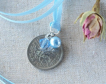 Lucky Sixpence Wedding Charm | Good Luck Wedding Charm | Bridal Wedding Charm | Something Blue Wedding | Something Old | Silver Sixpence