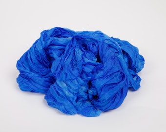 Blue silk scarf / brilliant blue ruffled silk scarf / No iron scarf / Hand dyed / 100% habotai silk/ Shibori / scarves for women