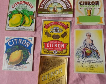 SALE. All things lemon!! 7 Original Vintage French Unused Lemon / Citron Drink Labels