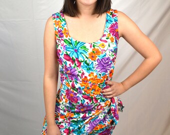 Vintage 80s Elisse Floral Mini Dress