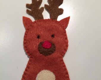 This finger puppet felt Rudolph the reindeer Santa