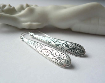 Victorian drops Long silver earrings Downton Abbey drops 1920s earrings Gift Edwardian drops Decorated silver pendants Sterling silver wires
