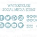 Blue Watercolor Social Media Icons, Blog Social Media Buttons, Pastel Blue Social Icons, Website Branding, Blog Buttons, Watercolor Icons