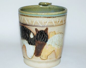 Pottery Horse Mug Handmade Stoneware Gift For Her, Gift For Him