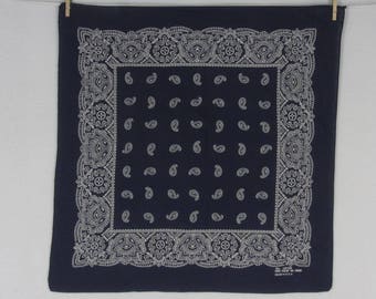 Vintage Navy Blue White Paisley Bandana All Cotton Fast Color USA #299