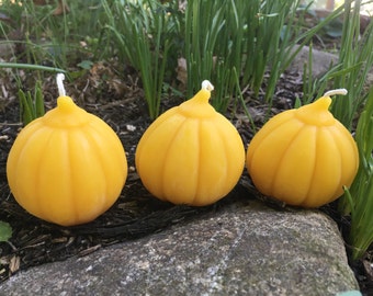 Pumpkin Beeswax Candles - Set of 3, each 2.25" wide
