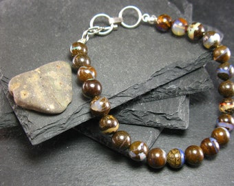 Boulder Opal Genuine Bracelet ~ 7.5 Inches ~ 8mm Round Beads