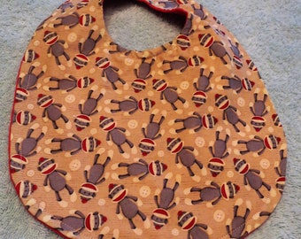 Boy or Girl Bib, Sock Monkey fabric