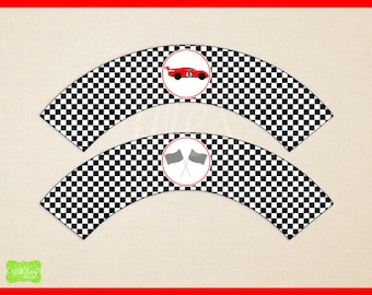 Race Car Cupcake Wrappers - Printable Cupcake Wrapper - DIY Cupcake Wrappers - Race Car Party Printables - Racing Printables