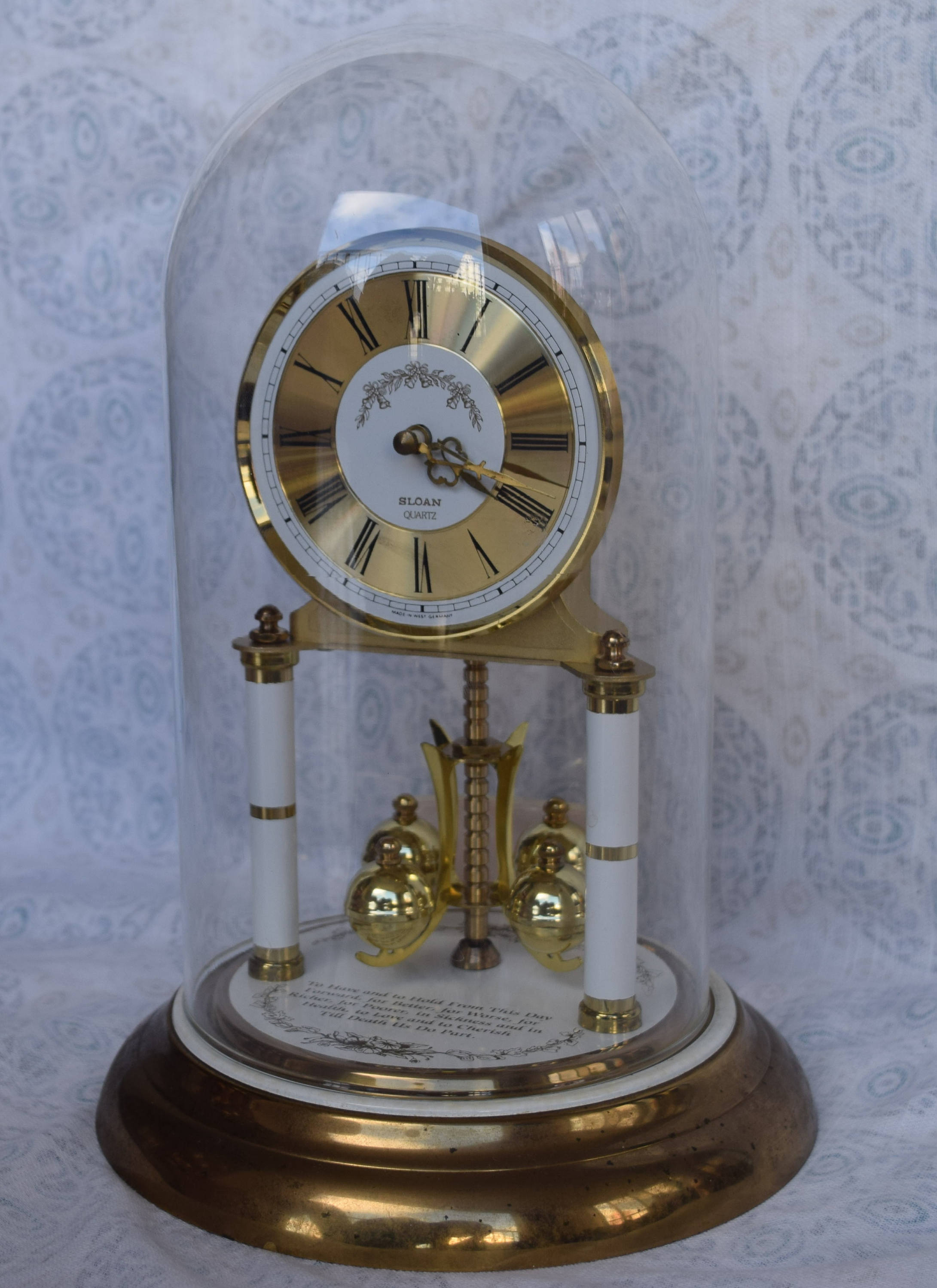 Vintage Sloan Quartz Anniversary Glass Dome Clock Wedding