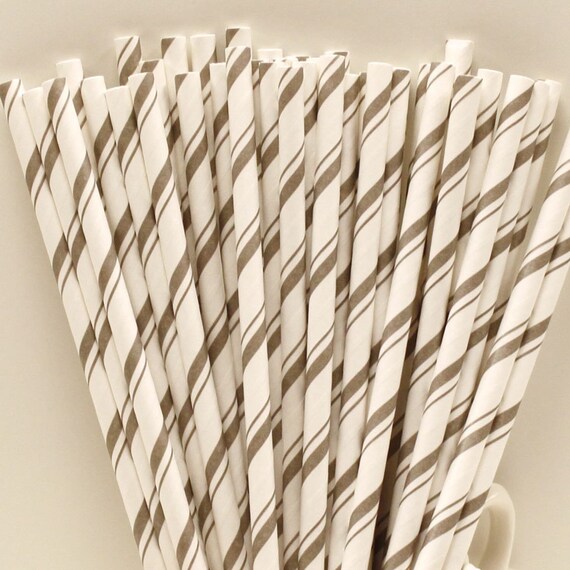 Paper Straws MADE IN USA 25 Silver Grey Stripe Straws Grey