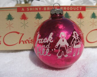 Vintage Shiny Brite Christmas Ornament Nursery Rhyme Fuchsia Jack and Jill Christmas Tree Ornament 1950s