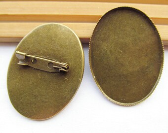 Antique Bronze/Silver tone Blank Brooch/Breastpin Charm,Base Setting Tray Bezel,fit 30mmx40mm Oval Cabochon,Clip Safety Pin/Brooch Backside