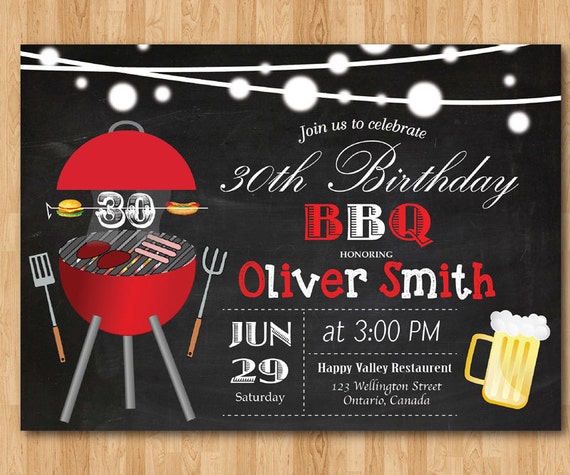 Bbq Birthday Invitation. Chalkboard Backyard. Beers Barbecue