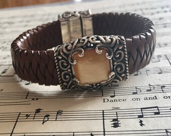 Vintage Carolyn Pollack Relios Sterling Braided Leather Bracelet