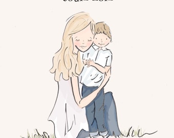 Mother and Son Wall Art -Mom and Son Digital Art Print - Sisters - Children's Wall Art -- Print