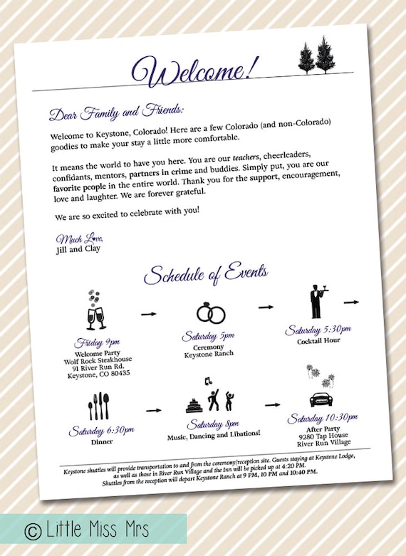 Printable Wedding Welcome Letter Timeline of Events