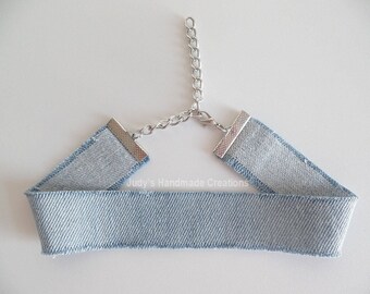 Light Blue Denim Choker, Jean Choker Denim Choker, Distressed Denim Choker,Blue Choker, Blue Jean, Chokers For Women, Popular Necklace