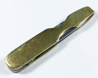 Vintage brass folding stamp tweezers, Flat ends, Pocket tool