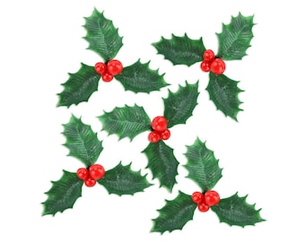 Holly Picks - 12 vintage inspired holly picks for decorating christmas holiday cupcakes and cakes