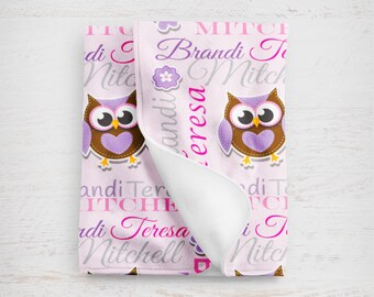 Minky Baby Blanket With Owls - Baby Shower Gift - Personalized Baby Blanket - Custom Baby Blanket - Receiving Blanket - Baby Name Blanket