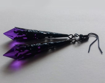 Purple Earrings , Gothic Black Earrings , Purple Teardrop Earrings , Black Teardrop Earrings , Gothic Earrings , Black Earrings , Boho Gift