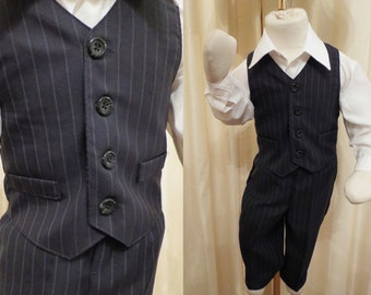 Vintage Two Piece Boys Formal Dark Navy Pinstripe Suit Pants and Vest