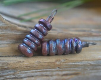 Handmade Porcelain Raku Bead Pair