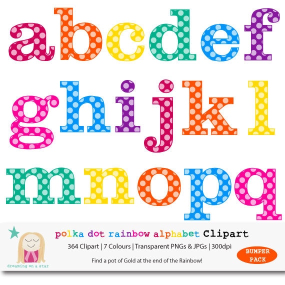 SALE Rainbow Alphabet Clipart BUMPER PACK Polka Dot Letter