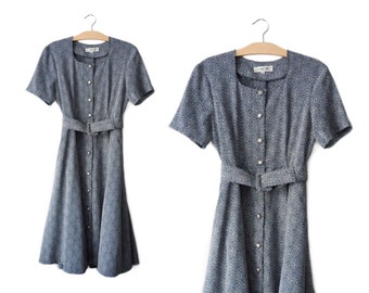 Vintage button front belted dress | S