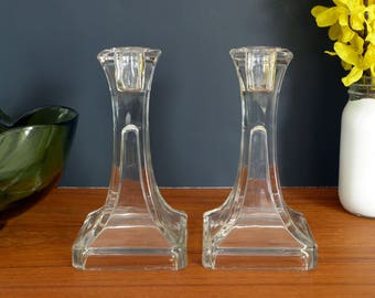 Vintage clear glass candlesticks, candle holders