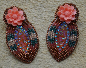 Peach & Copper Beaded earrings