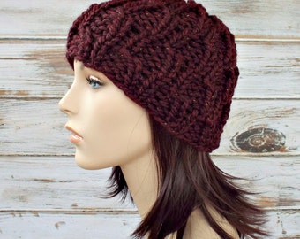 Red Knit Hat Red Womens Hat - Amsterdam Cable Beanie Cabernet Red Oxblood Wine Knit Hat - Red Hat Red Beanie Womens Accessories Winter Hat