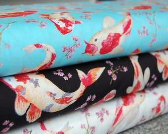 Rose & Hubble Koi/Goldfish Cotton Fabric Blue/Black by the Fat Quarter