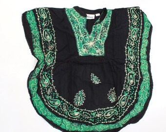 Batik Flower Poncho-Dashiki - Black/Green