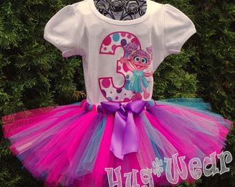 Abby Cadabby Birthday Shirt + Tutu Outfit (any age) Pinks purples and turq