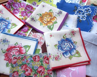 Vintage Floral Hankies , Handkerchiefs , Assorted Hankies , Vintage Linens Quilting Hanky - set of 20.