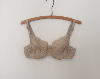 Beige Mesh and Lace Bra - 1990s