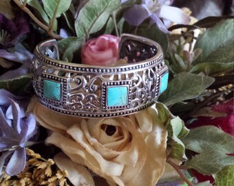 Sterling silver turquoise ornate cuff bracelet
