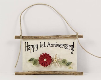 Happy 1st Anniversary Paper Quilled Magnet 525, Husband and Wife Gift, Kitchen Decor, Anniversary Ornament, 3D Paper Quilling, Couples Gift