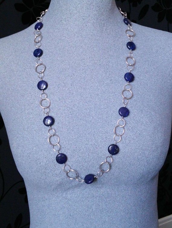 Items similar to Lapis necklace, Lapis and silver necklace, long silver ...